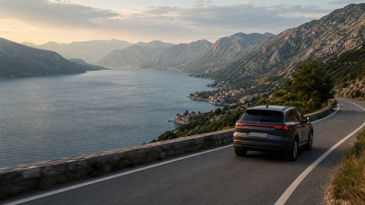 Scenic coastal road and Bay of Kotor in Montenegro